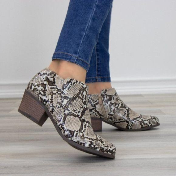 Python Snake Print Low Cut Ankle Booties - Picture 1 of 9